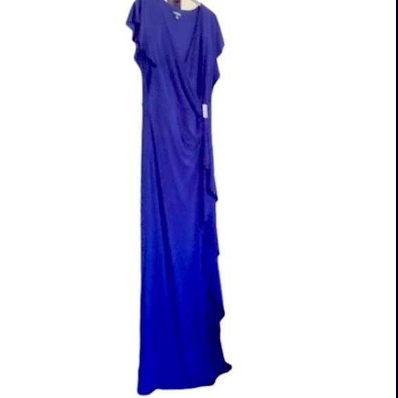 Ralph Lauren Parisian Ruched Floor Length Gown Size 8 Wrap Style Rhinestone Blue - Picture 6 of 12